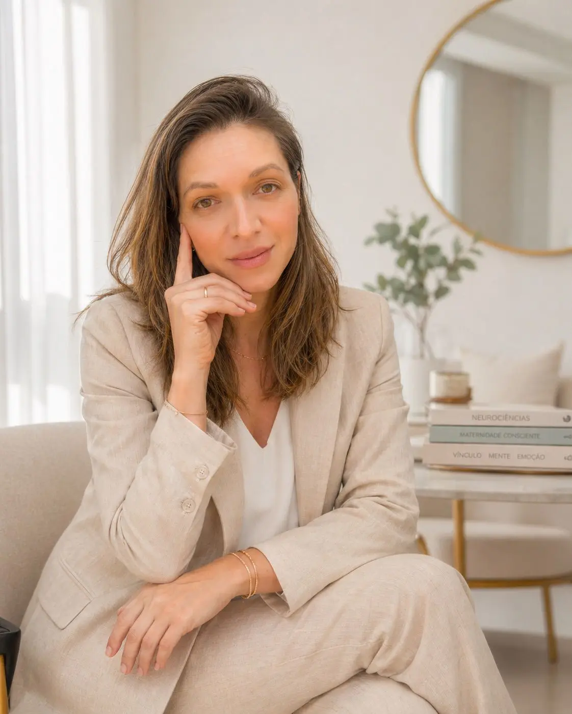 Mãos de especialista com modelo cerebral em madeira